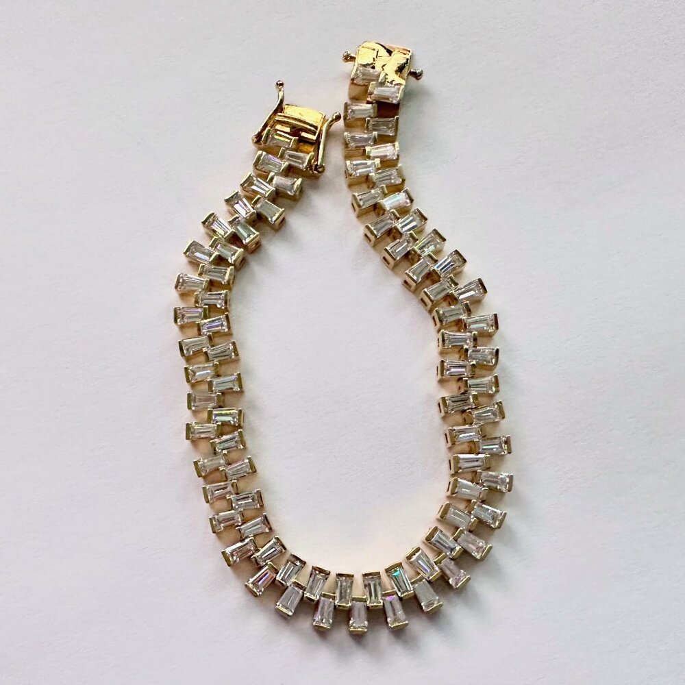 10.00 Carat Lab Created White Topaz Baguette Bracelet in Sterling 14kt Goldplate - Picture 8 of 11
